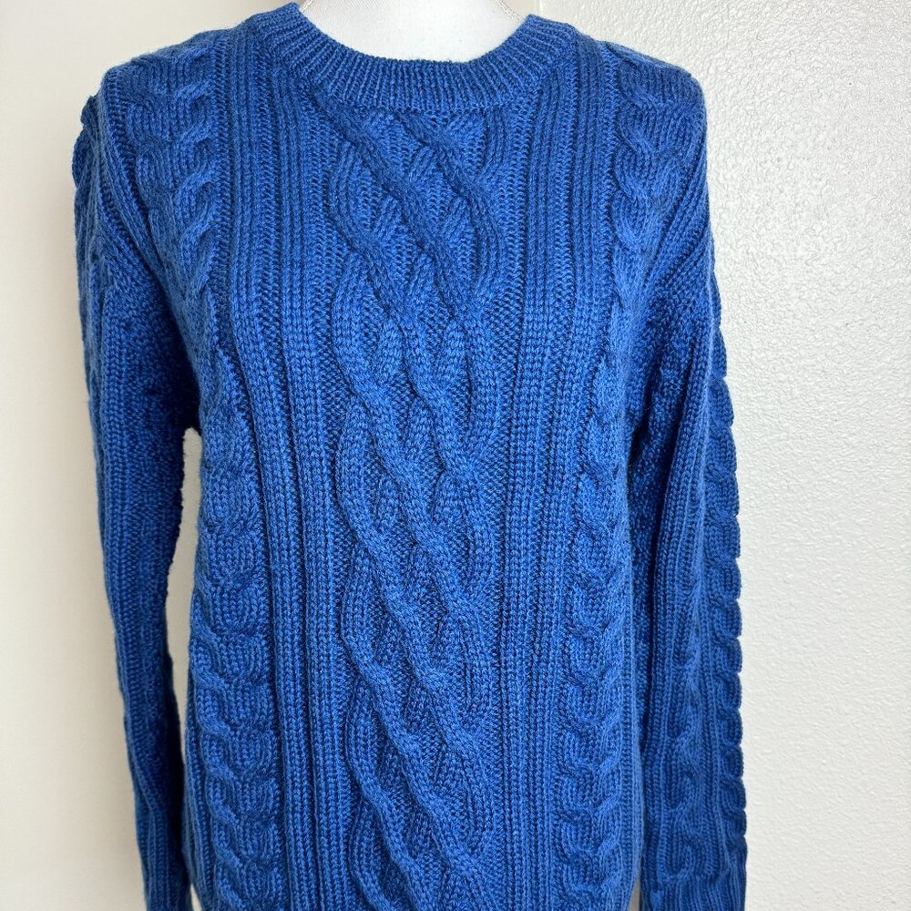 WoolOvers 100% Wool Sweater Cable Knit  Blue  Warm Size S Like NEW
